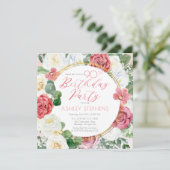 Elegant roze Rose | Goud Lijst 90e verjaardag Kaart (Staand voorkant)