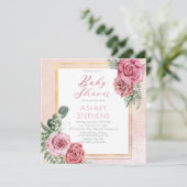 Elegant roze Rose | Goud Lijst Baby shower Kaart (Staand voorkant)