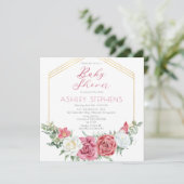 Elegant roze Rose | Goud Lijst Baby shower Kaart (Staand voorkant)