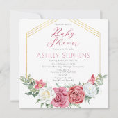 Elegant roze Rose | Goud Lijst Baby shower Kaart (Voorkant)