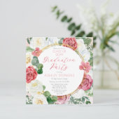 Elegant roze Rose | Goud Lijst Graduation Party Kaart (Staand voorkant)