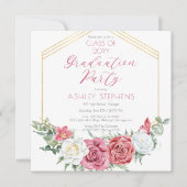 Elegant roze Rose | Goud Lijst Graduation Party Kaart (Voorkant)