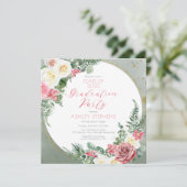 Elegant roze Rose | Goud Lijst Graduation Party Kaart (Staand voorkant)