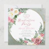 Elegant roze Rose | Goud Lijst Graduation Party Kaart (Voorkant)