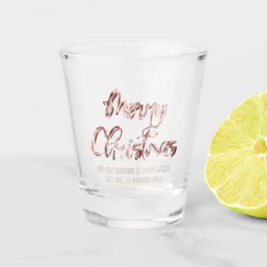 Elegant Roze Rose Goud Script Vrolijk Kerstfeest Shot Glas (Voorkant)