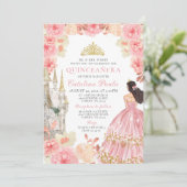 Elegant Roze Rose Goud Tiara Prinses Quinceañera Kaart (Staand voorkant)