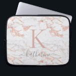 Elegant Roze Rose Gouden Folie Marmer Monogram Laptop Sleeve<br><div class="desc">Elegant Chic Blush Pink | Roos Gold Folie Monogram met trendy roze of roos gouden folie marmer en uw aangepaste naam en monogram.</div>
