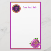 Elegant Roze Rose Monogram Script briefpapier (Voorkant)