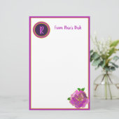 Elegant Roze Rose Monogram Script briefpapier (Staand voorkant)