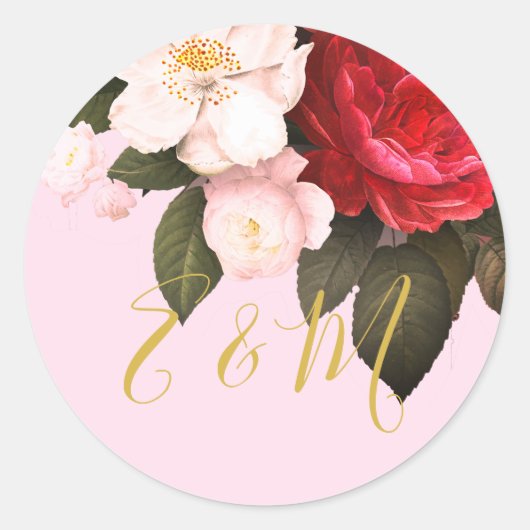 Elegant roze Rose Monogram Weddenschap Ronde Sticker (Voorkant)