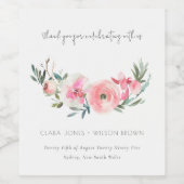 Elegant roze Rose Orchid Waterverf Floral Wedding Wijn Etiket (Enkel label)