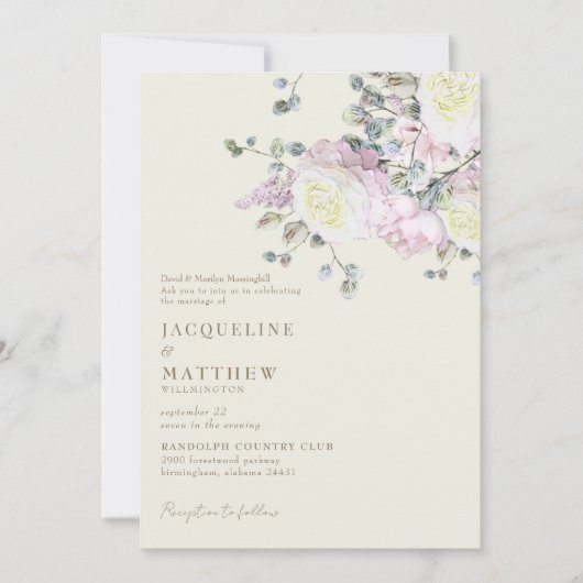 Elegant Roze Rose & Pioengeel Bruiloft Kaart (Voorkant)