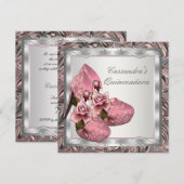 Elegant roze Rose Quinceanera Kaart (Voorkant / Achterkant)