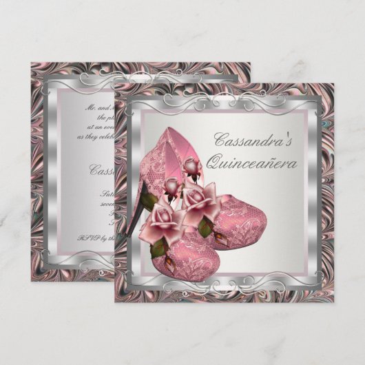 Elegant roze Rose Quinceanera Kaart (Voorkant / Achterkant)