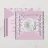 Elegant roze Rose Quinceanera Kaart (Voorkant / Achterkant)
