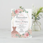 Elegant Roze Rose Quinceañera Quince Crown Tiara Kaart (Staand voorkant)