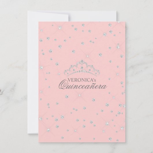 Elegant Roze Rose Quinceañera Quince Crown Tiara Kaart (Achterkant)