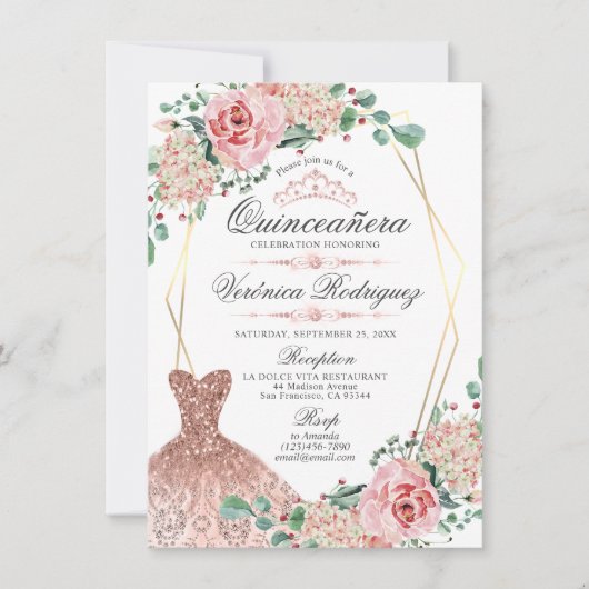 Elegant Roze Rose Quinceañera Quince Crown Tiara Kaart (Voorkant)