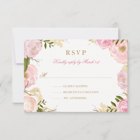Elegant Roze Rose Quinceanera RSVP (Voorkant)