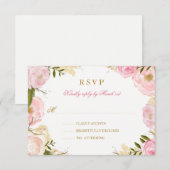 Elegant Roze Rose Quinceanera RSVP (Voorkant / Achterkant)