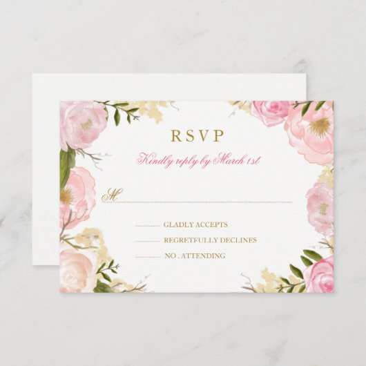 Elegant Roze Rose Quinceanera RSVP (Voorkant / Achterkant)