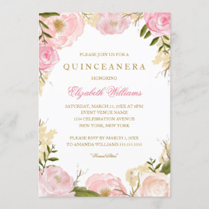 Elegant Roze Rose Quinceanera Uitnodiging
