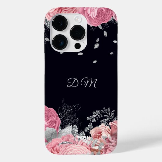 Elegant roze Rose Silver Leaf Monogram Case-Mate iPhone Case (Achterkant)