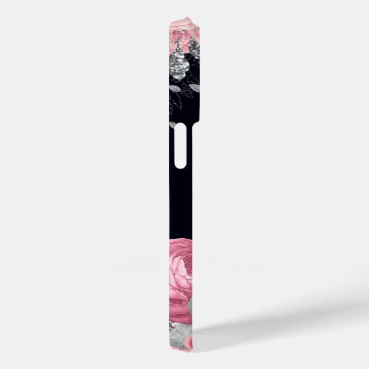 Elegant roze Rose Silver Leaf Monogram Case-Mate iPhone Case (Achterkant / Rechts)