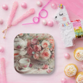 Elegant Roze Rose Tea Party Papier Bord (Feest)