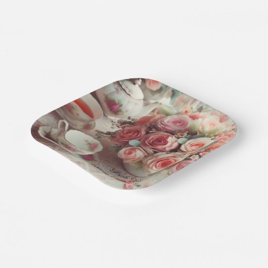 Elegant Roze Rose Tea Party Papier Bord (Gebogen)