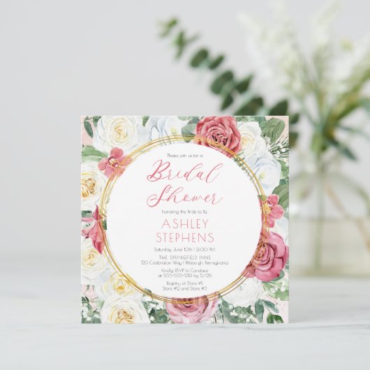 Elegant roze Rose | Vrijgezellenfeest goudLijst Kaart (Staand voorkant)