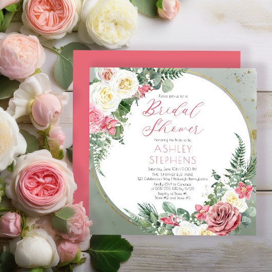 Elegant roze Rose | Vrijgezellenfeest goudLijst Kaart