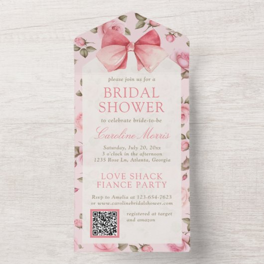 Elegant Roze Rose Vrijgezellenfeest Party All In One Uitnodiging (Binnen)