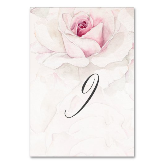 Elegant Roze Rose Waterverf Bloemen No 9 Bruiloft Kaart (Voorkant)