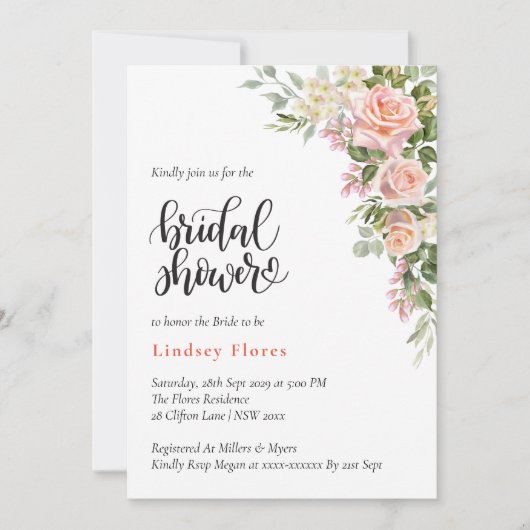 Elegant Roze Rose Waterverf Floral Vrijgezellenfee Kaart (Voorkant)