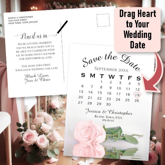 Elegant roze Rose Wedding Calendar Save the Date Aankondigingskaart