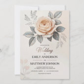 Elegant roze Rose Wedding Invitation Kaart (Voorkant)