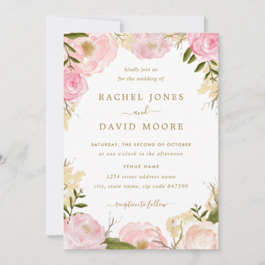 Elegant roze Rose Wedding Invitation Kaart (Voorkant)