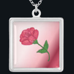 Elegant roze Rose Zilver Vergulden Ketting<br><div class="desc">Een elegante diepe roze roze roos met glanzend groen blad op een beschaduwde roze achtergrond. Aanpassen door een naam of een woord als 'mama' toe te voegen</div>