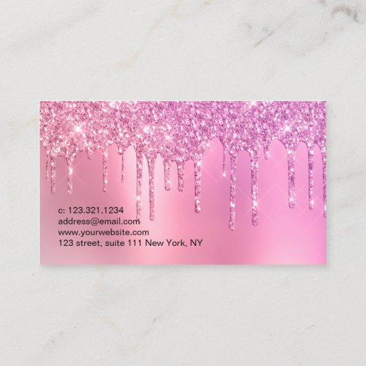 Elegant roze roségoud glitter druppelt nagels visitekaartje (Achterkant)