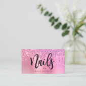 Elegant roze roségoud glitter druppelt nagels visitekaartje (Staand voorkant)