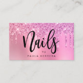 Elegant roze roségoud glitter druppelt nagels visitekaartje (Voorkant)