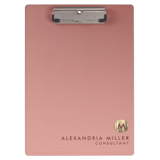 Elegant Roze Roségoud Monogram Klembord (Voorkant)