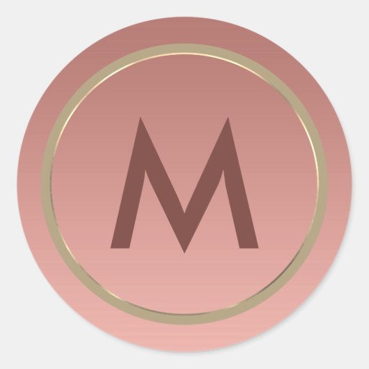Elegant Roze Roségoud Monogram Ronde Sticker (Voorkant)