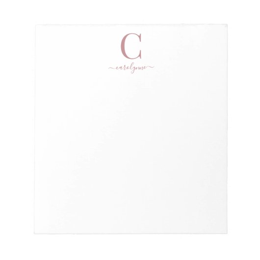 Elegant Roze Roségoud Monogram Schrift Notitieblok (Voorkant)
