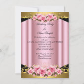 Elegant roze Roses Black Gold Birthday Party Kaart (Achterkant)