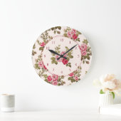 Elegant Roze Roses-Buff Achtergrond Grote Klok (Huis)