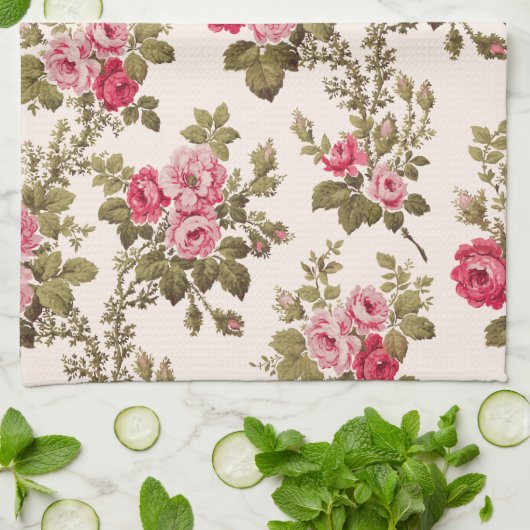 Elegant  Roze Roses-Buff Achtergrond Theedoek (Gevouwen)