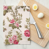 Elegant  Roze Roses-Buff Achtergrond Theedoek (Quarter Fold)