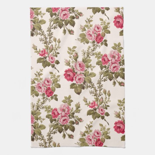 Elegant  Roze Roses-Buff Achtergrond Theedoek (Verticaal)